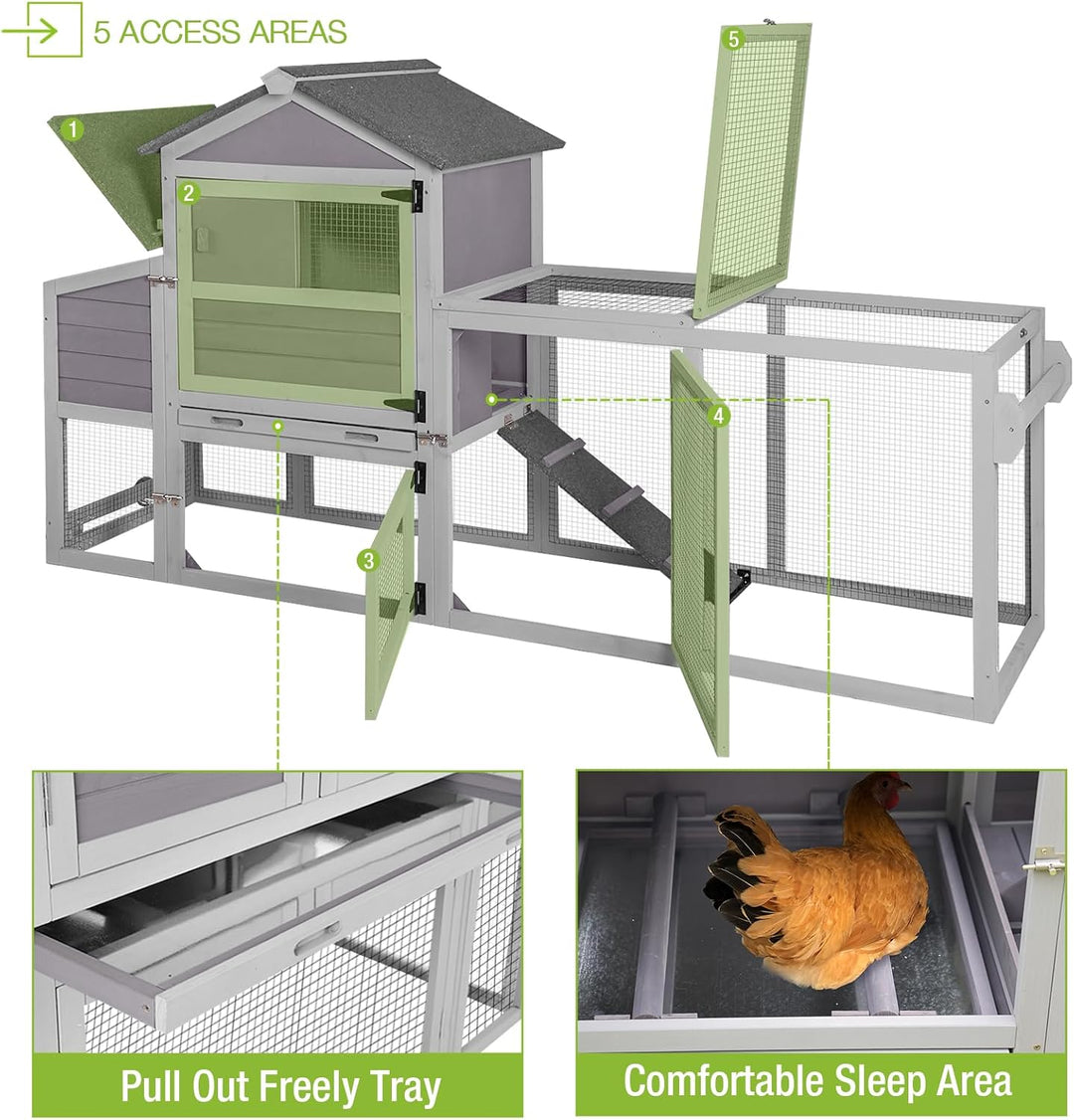 MEDEHOO Chicken Coop Mobile Hen House On Wheels Easy to Move Wooden Poultry Cage with Nesting Box,Opening Wire Netting Roof AIR72-J-WM
