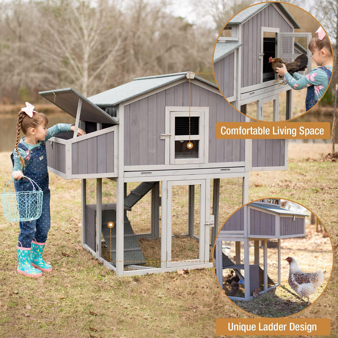 MEDEHOO Chicken Coop Folding Chicken House, Hen Coop Poultry Cage for 2-4 Chickens, Foldable Hen House 26ft² Multi-Levels, Easy to Set Up AIR66-U