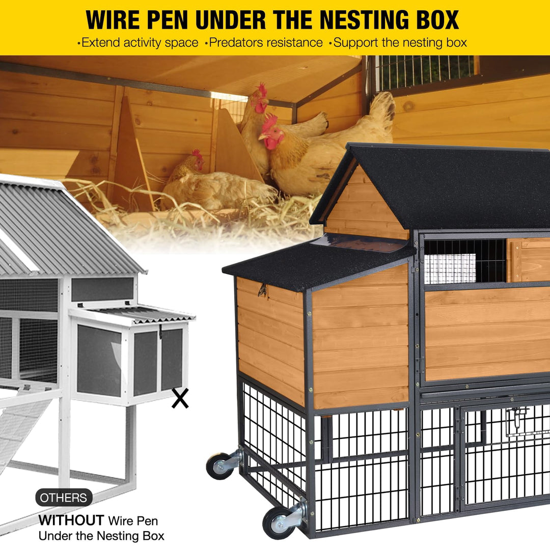 MEDEHOO Chicken Coop Large Mobile Chicken House with Strong Iron Frame Outdoor Poultry Cage with Nesting Box, Duck Coop,Waterproof Rain Cover 85‘’