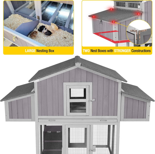 MEDEHOO Chicken Coop Large Poultry Cage with Strong Iron Edge Chicken House with Nesting Box Easy to Set Up Portable Chicken Coop for 6 8 Chickens