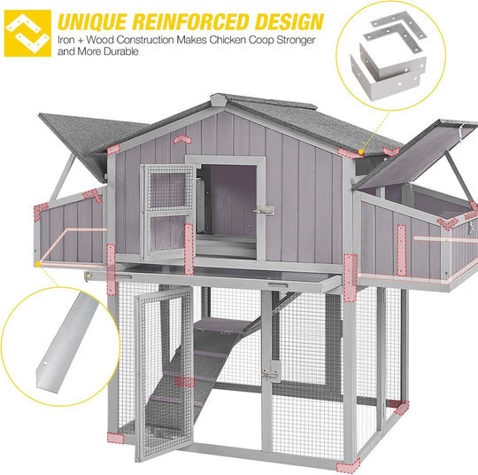 MEDEHOO Chicken Coop Double Folding Fir Wood Chicken House with Large Nesting Box Poultry Cage Upgrade with Strong Iron Frame, Durable &amp; Waterproof for 4-6 Hens Duck Coop AIR66-HC-WM