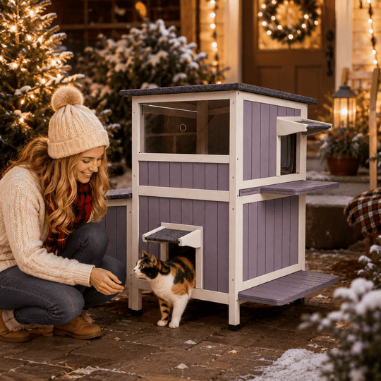 MEDEHOO Heated Outdoor Cat House, Large Insulated Cat Shelter with Heating Pad for Winter, Feral &amp; Stray Cats