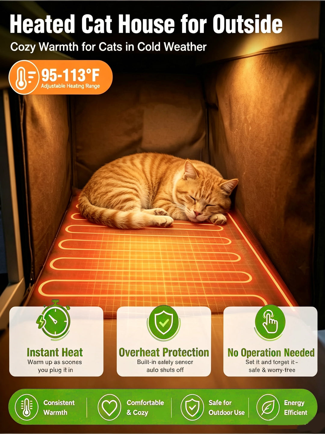 MEDEHOO Heated Outdoor Cat House for Outside Weatherproof Feral Cat Shelter for Winter with Heater and Insulated Liner Two Story