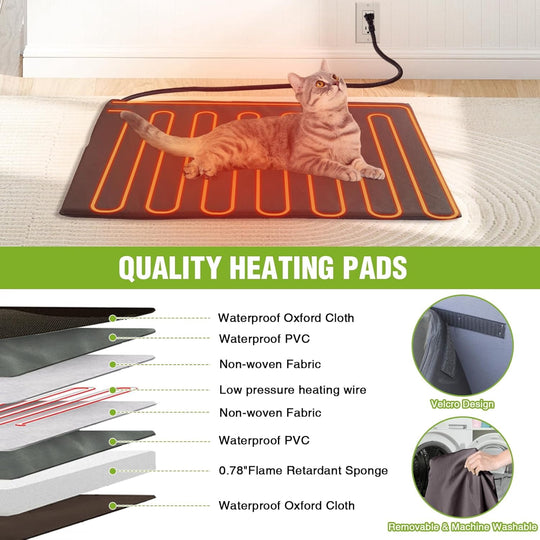 MEDEHOO Large Heated Cat House Outdoor Insulated Cat House 2-Room Weatherproof Outside Shelter with Safety Heating Pad Extra Entrances for 2-3 Cats