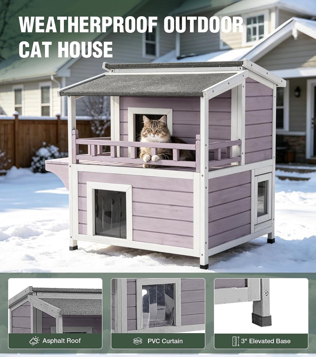MEDEHOO Heated Cat House for Outdoor Cats 2-Stroy Insulated Kitty Shelter with Heater for Winter,Waterproof Great for Indoor &amp; Outdoor Use