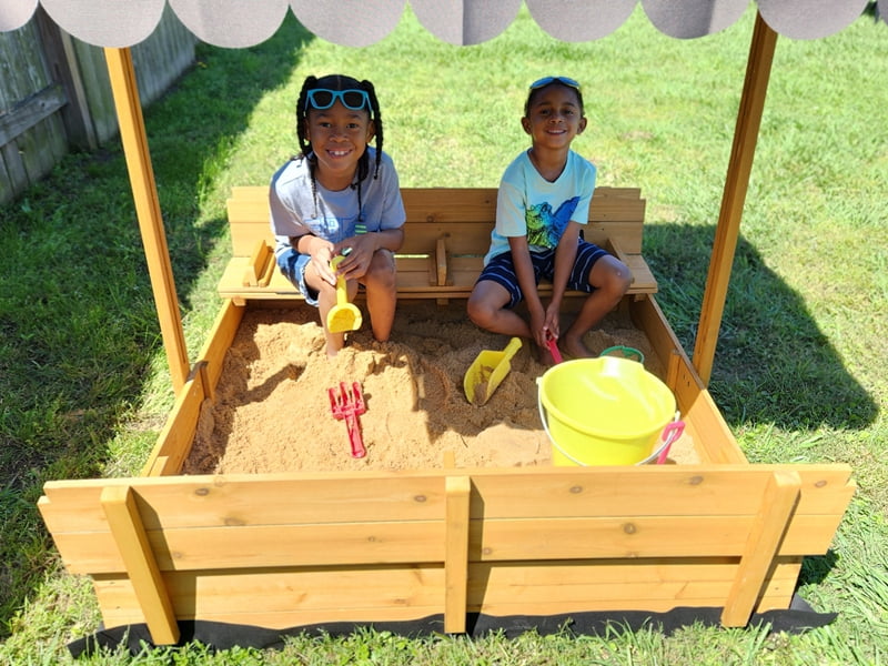 Kids Sand Boxes with Canopy Sandboxes with Covers Foldable Bench Seats,Children Outdoor Playset BSRG055