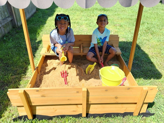 Kids Sand Boxes with Canopy Sandboxes with Covers Foldable Bench Seats,Children Outdoor Playset BSRG055