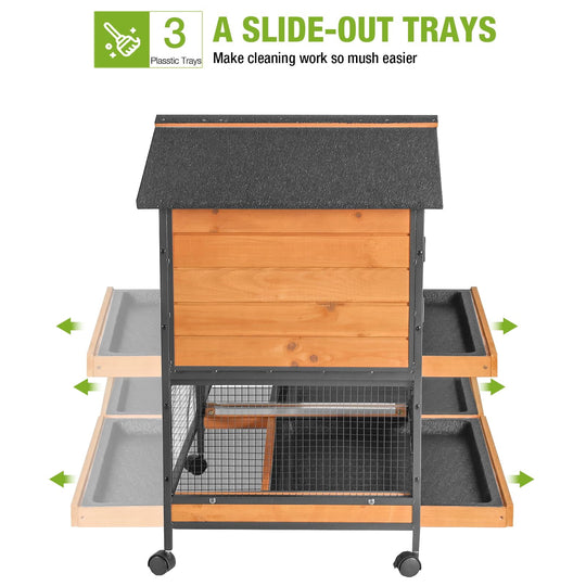 MEDEHOO Rabbit Hutch with Chew-Resistant Metal Frame Indoor Bunny Cage Outdoor Rabbit Cage with Wheels and Leakproof Tray AIR19-X-N