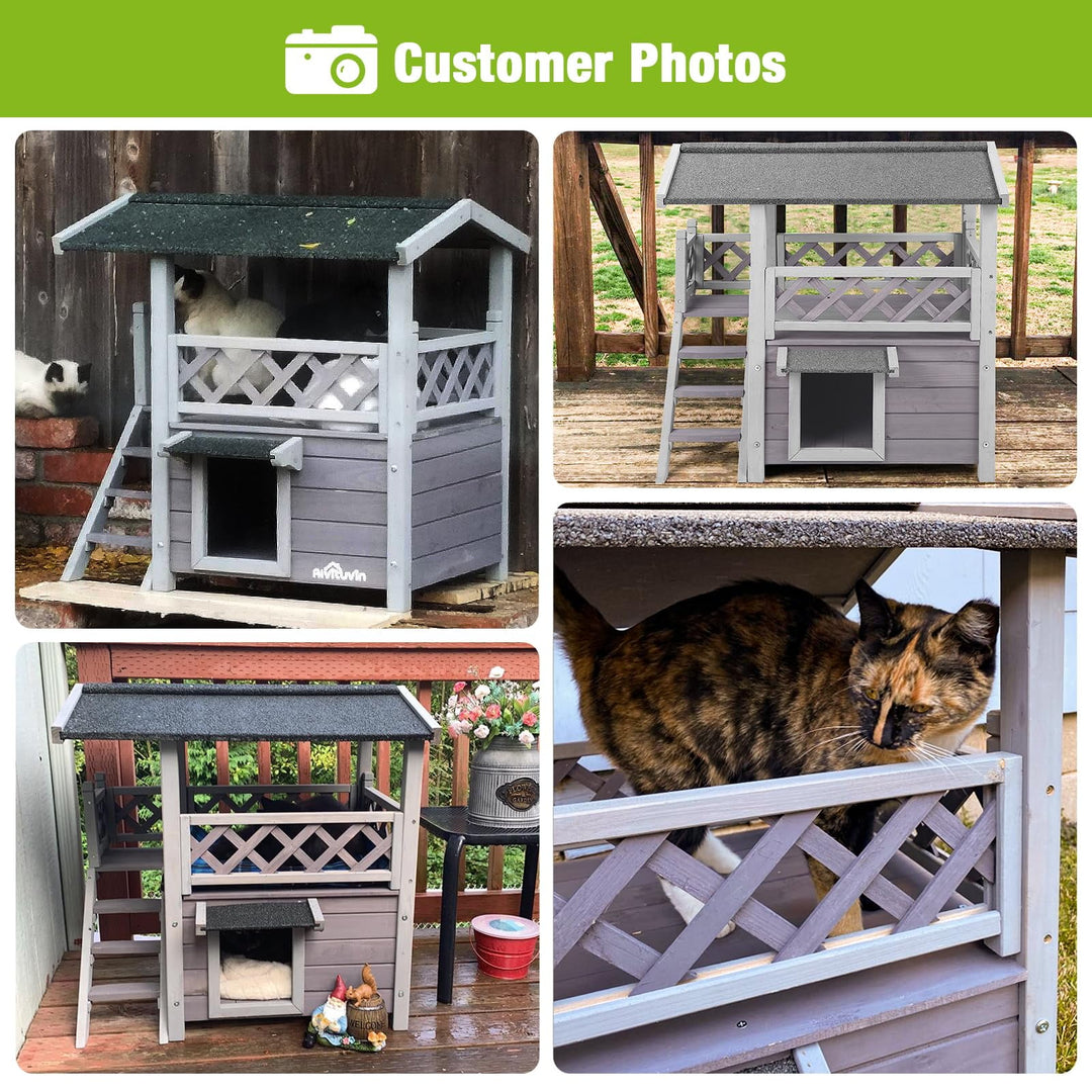 BUTINGLALE Cat House Outdoor Weatheproof Feral Cat Shelter Wooden Cat Condos for Winter Large Balcony AIR09-N1