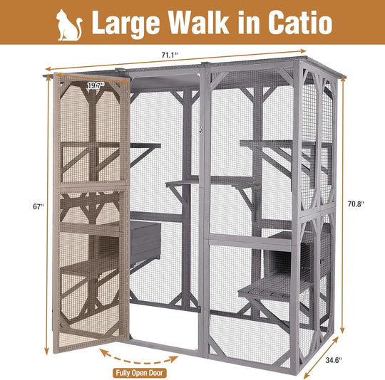 MEDEHOO Large Catio Outdoor Cat Enclosure, 5-Tier Cat Playpen with Window Access, Extra Large, Grey