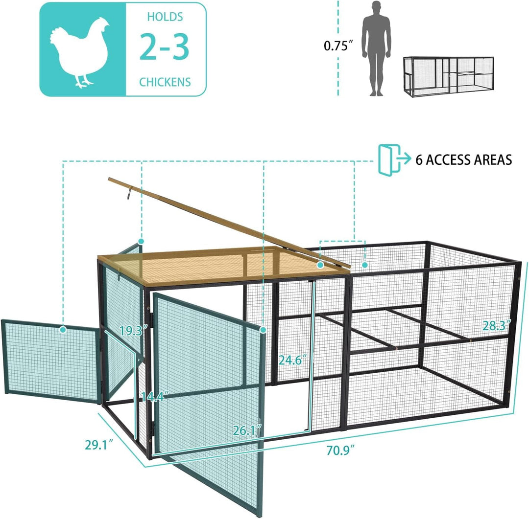 MEDEHOO Heavy-Duty Metal Chicken Coop Run Extension - 14.3 sq ft Lockable Outdoor Playpen for Chickens, Ducks, Rabbits | Predator-Proof Design, Expandable Panels &amp; Weather-Resistant Frame Run-AIR29-MA-WM