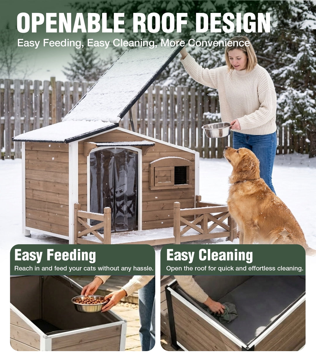 MEDEHOO Heated Dog House Outdoor Dog Wooden Kennel with Safe Heated Pad, Chew-Proof Metal Frame and Insulated Liner Dark Brown AIR7024-B-HP-N-WM