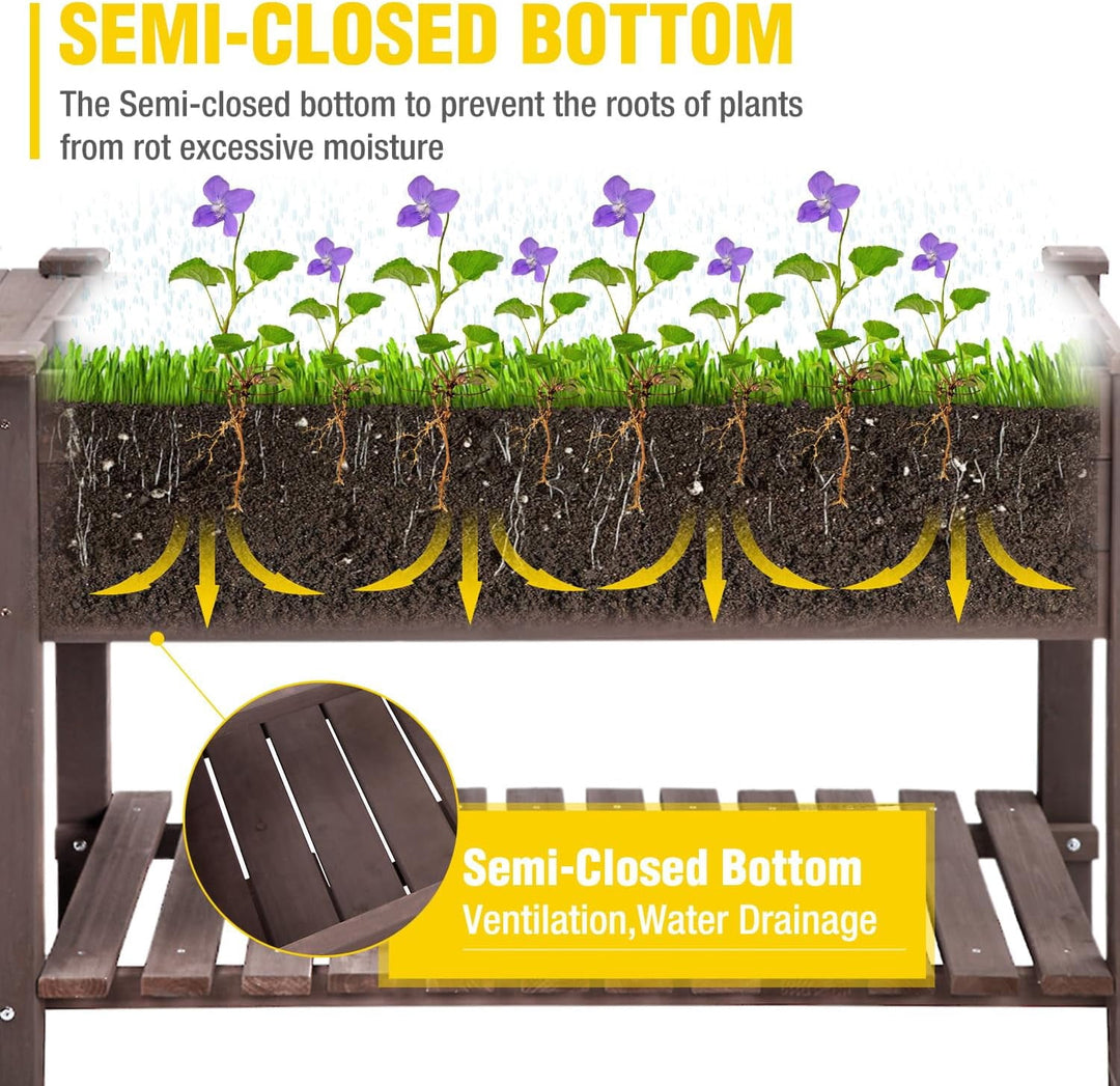 MEDEHOO Raised Garden Bed on Wheels, Elevated Plant Boxes Outdoor Large with Grow Grid - with Large Storage Shelf 52.7" x 22" x 30"