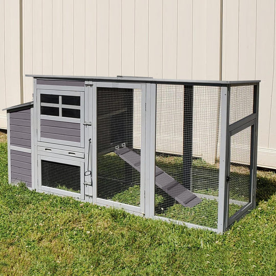 MEDEHOO Chicken Coop with Wheels Mobile Large Hen House for 4-6 Chickens with Reinforced Nesting Box, Large Run, Metal Tray, Easy Rolling &amp; Easy Cleanning, 74.9" AIR31-00J -WM
