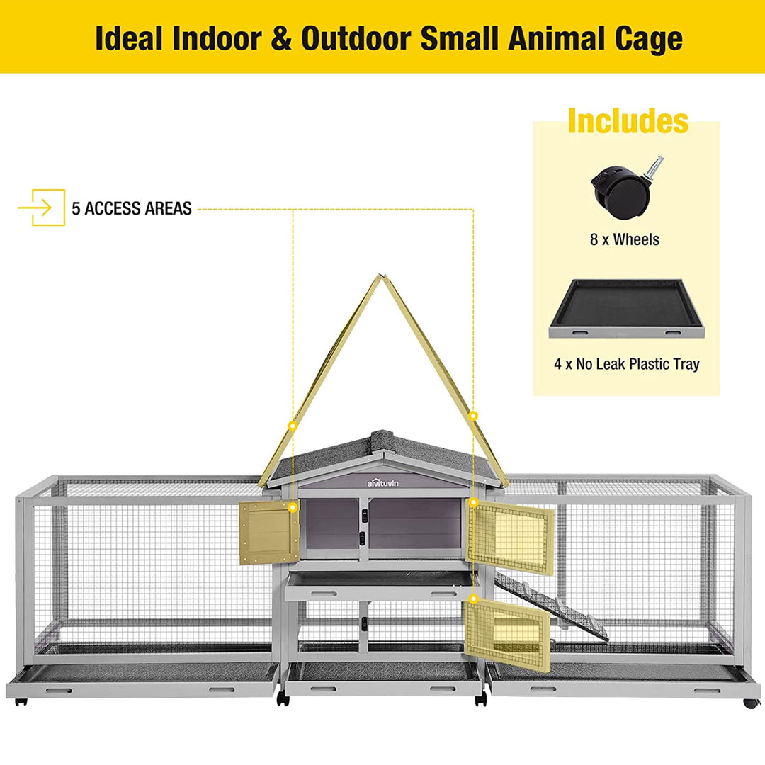 MEDEHOO Wood Rabbit Hutch Bunny Cage with Wheels Small Pet House for Guinea Pig Indoor &amp; Outdoor - Expand Style AIR65-WM