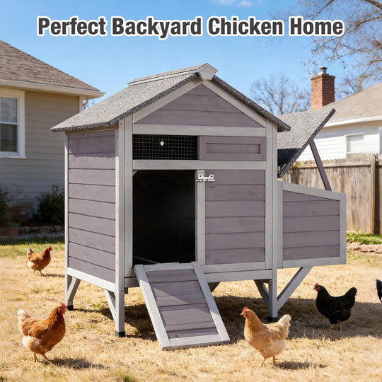 MEDEHOO Small Chicken Coop with 2 Nesting Boxes, Wooden Hen House for 1-2 Chickens, Waterproof Asphalt Roof Poultry Hutch with Wildlife-Proof Latches, Roosting Bar and 4 Ground-Clearing Legs AIR7020-D11-WM