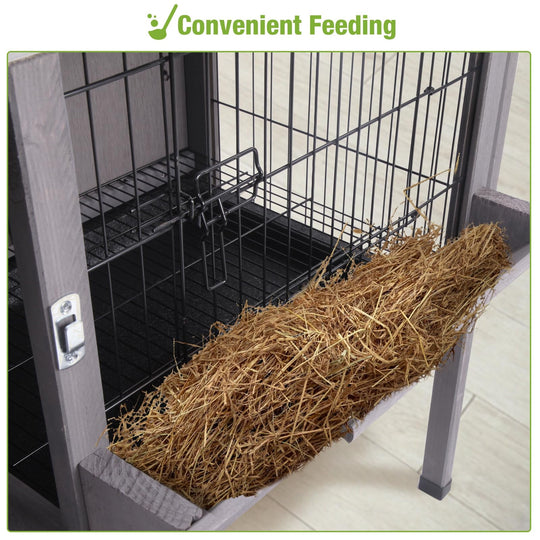 BUTINGLALE Guinea Pig Cage Indoor Wooden Rabbit Hutch with Metal Floor Grid and Removable Tray for Easy Cleaning, Bunny Cages Outdoor Waterproof Roof and Elevated Legs AIR01-B-N