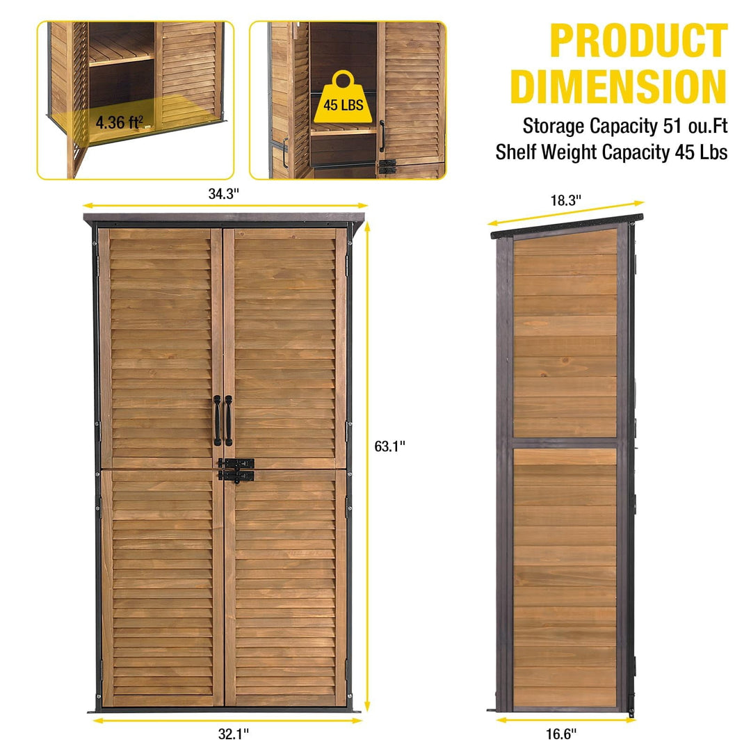 MEDEHOO Outdoor Storage Cabinet with Adjustable Shelves, Metal Frame, Waterproof Storage Shed with Floor for Garden Tools, Brown