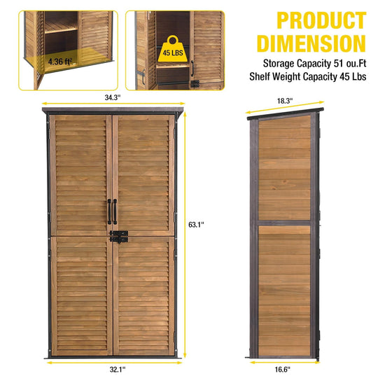 MEDEHOO Outdoor Storage Cabinet with Adjustable Shelves, Metal Frame, Waterproof Storage Shed with Floor for Garden Tools, Brown