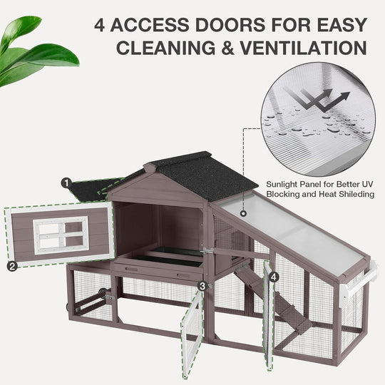 MEDEHOO Chicken Coop Expandable Chicken House for Outdoor with Wheels Nesting Box, Leakproof Pull-Out Tray &amp; UV-Resistant Roof Panel, Brown AIR23-GJ-WM2
