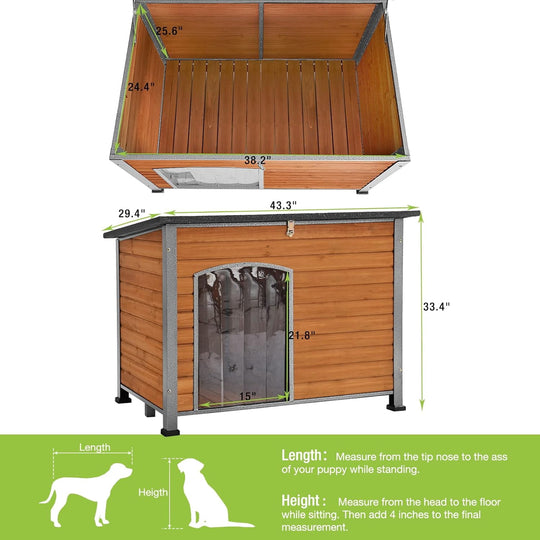 MEDEHOO Chew Proof Dog House with Metal Iron Frame Outdoor Dog Kennel for Small Medium Large Indoor Dog Cage (43.3" L,Brown Color)