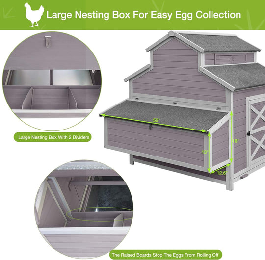 MEDEHOO Chicken Coop Large Hen House for 8-10 Chickens Wooden Poultry Cage with Run and Nesting Box 115in AIR49-N