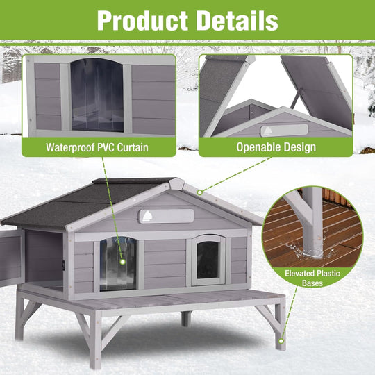MEDEHOO Heated Cat House Large Insulated Cat House Outdoor Weatherproof Feral Cat Shelter with Heated Pad, Insulated All-Round Thermal Liner for 1-4 Cats (Winter-Ready)