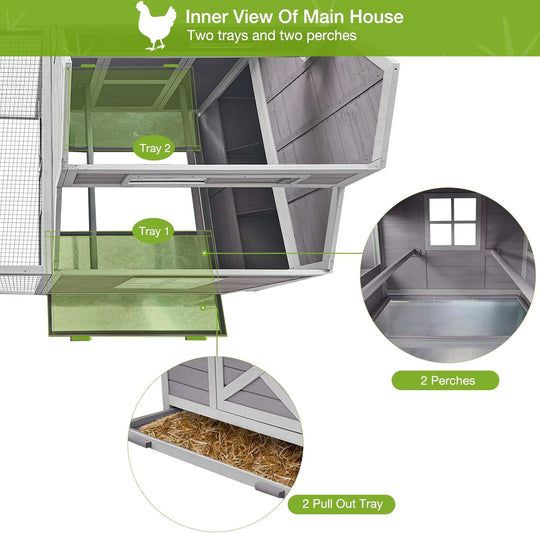 MEDEHOO Chicken Coop Large Hen House for 8-10 Chickens Wooden Poultry Cage with Run and Nesting Box 115in AIR49-N