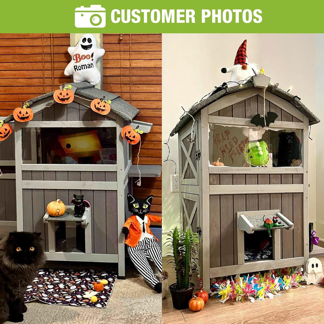 MEDEHOO Outdoor Cat House for Winter Feral Kitty Shelter with Escape Door,2 Stroy AIR94-J