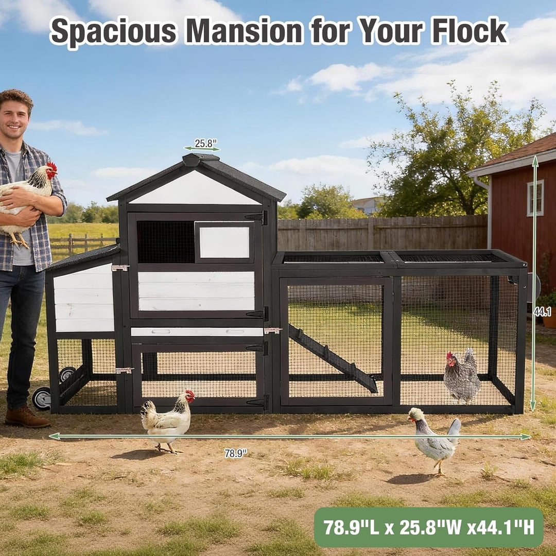 MEDEHOO Chicken Coop Expandable Mobile Chicken House for Outdoor with Wheels, Nesting Box, Leakproof Pull-on Tray and UV-Resistant Roof Panel (Black) AIR72-BW-WM