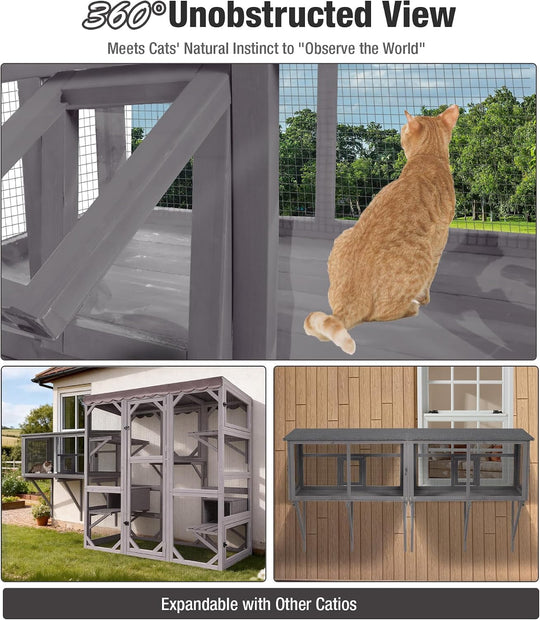 MEDEHOO Cat Window Box, Window Catio Outdoor Cat Enclosure - Weatherproof &amp; UV-Resistant Wooden Catio with 360° Unobstructed View, Mosquito-Proof Design