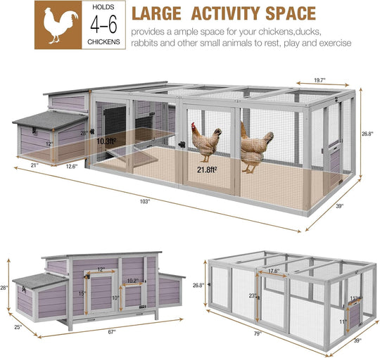 MEDEHOO Chicken Coop 103" Large Duck Coop with Run Outdoor Chicken House with Nesting Box, 4-6 Chickens AIR045-M-WM