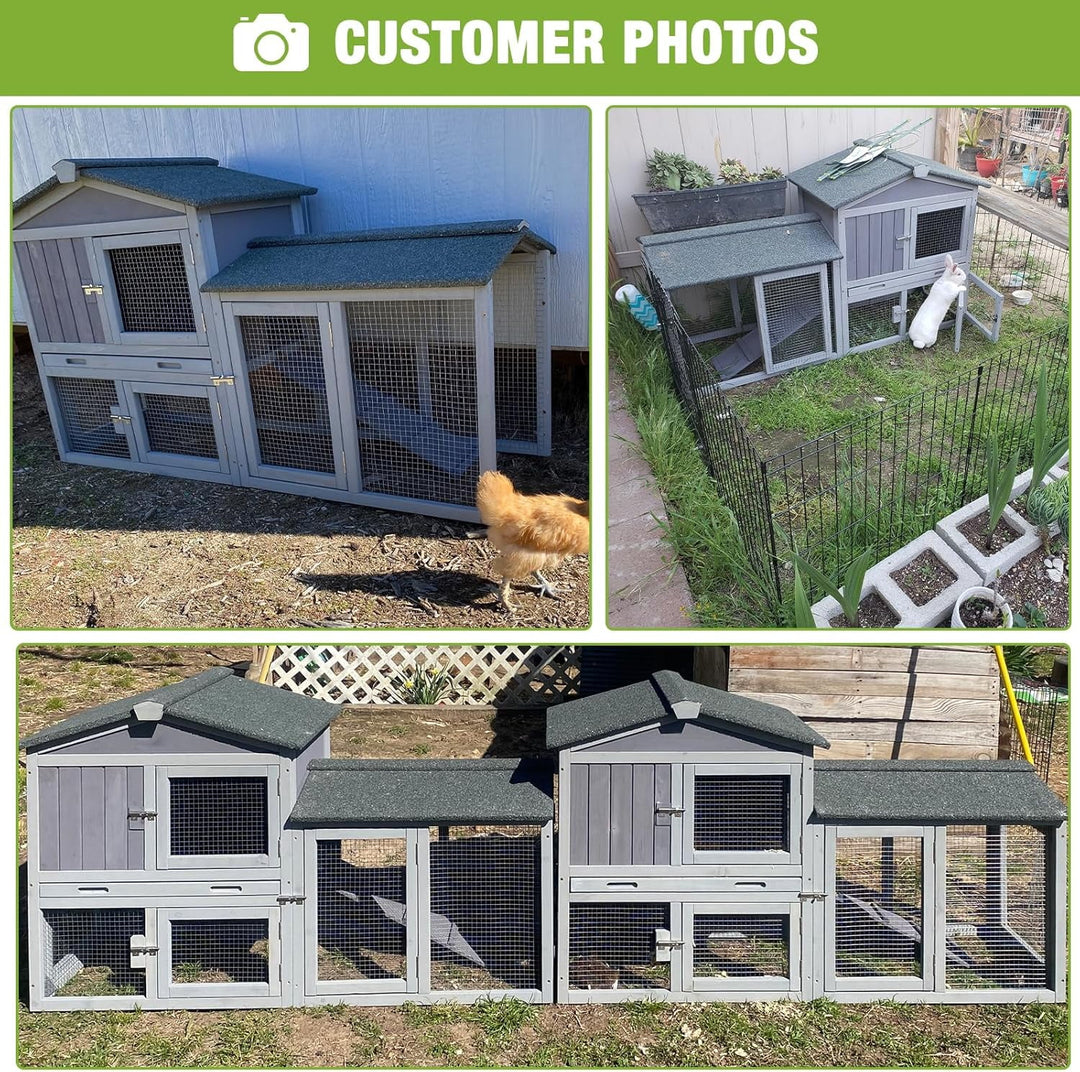 Chicken Coop Hen House with Run Outdoor Rabbit Cage Indoor Bunny Hutch with Waterproof Roof Poultry Cage AIR02-H-2-WM2