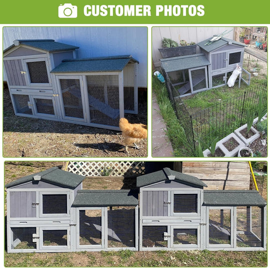 Chicken Coop Hen House with Run Outdoor Rabbit Cage Indoor Bunny Hutch with Waterproof Roof Poultry Cage AIR02-H-2-WM2