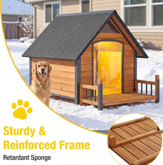 MEDEHOO Heated Outdoor Dog House, Insulated Weatherproof Shelter with Adjustable Heating Pad &amp; Metal Frame