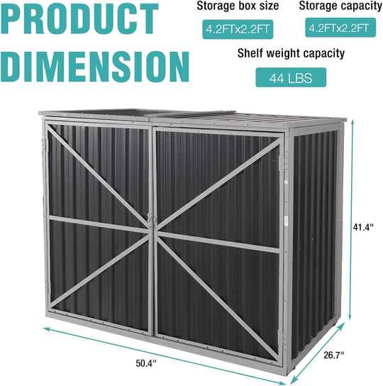 MEDEHOO Outdoor Storage Shed 4.2x2.2FT with Metal Frame &amp; Fir Wood, Weatherproof Resin Garden Shed for Patio Backyard, Horizontal Storage Cabinet with Adjustable Shelves AIR105-G-A11-WM