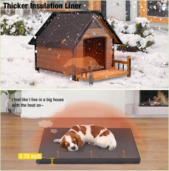 MEDEHOO Outdoor Dog House with All-Around Insulated Liner Weatherproof Puppy Shelter Indoor Dog Kennel, Anti-Bite Dog Home for Large Breed with Porch (Brown (Heated Liner), Medium)