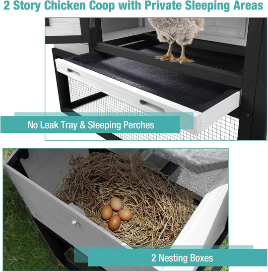 MEDEHOO Chicken Coop, Mobile Chicken House with with Wheels, Outdoor Hen House Poultry Cage with Nesting Box, Leakproof Pull Out Tray and UV-Resistant Roof,Rabbit Hutch Duck Coop (Black) AIR23-BL-A11-WM