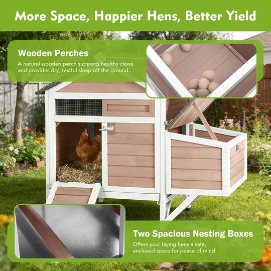 MEDEHOO Chicken Coop for 2 Chickens Outdoor, Small Wooden Chicken House with Expandable Run, Nesting Box &amp; Pull-Out Tray, Backyard Poultry Coop for Hens Quail AIR7020-W-SA-WM