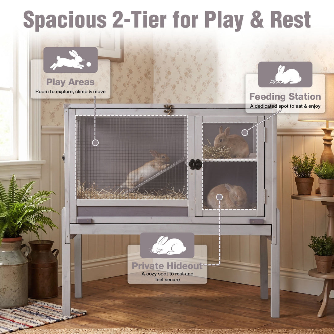 MEDEHOO Indoor Guinea Pig Cage Rabbit Cage with Chew-Resistant Edges, Leakproof Deep Tray and Detachable Legs, Gray AIR53-DG-WFS-GE