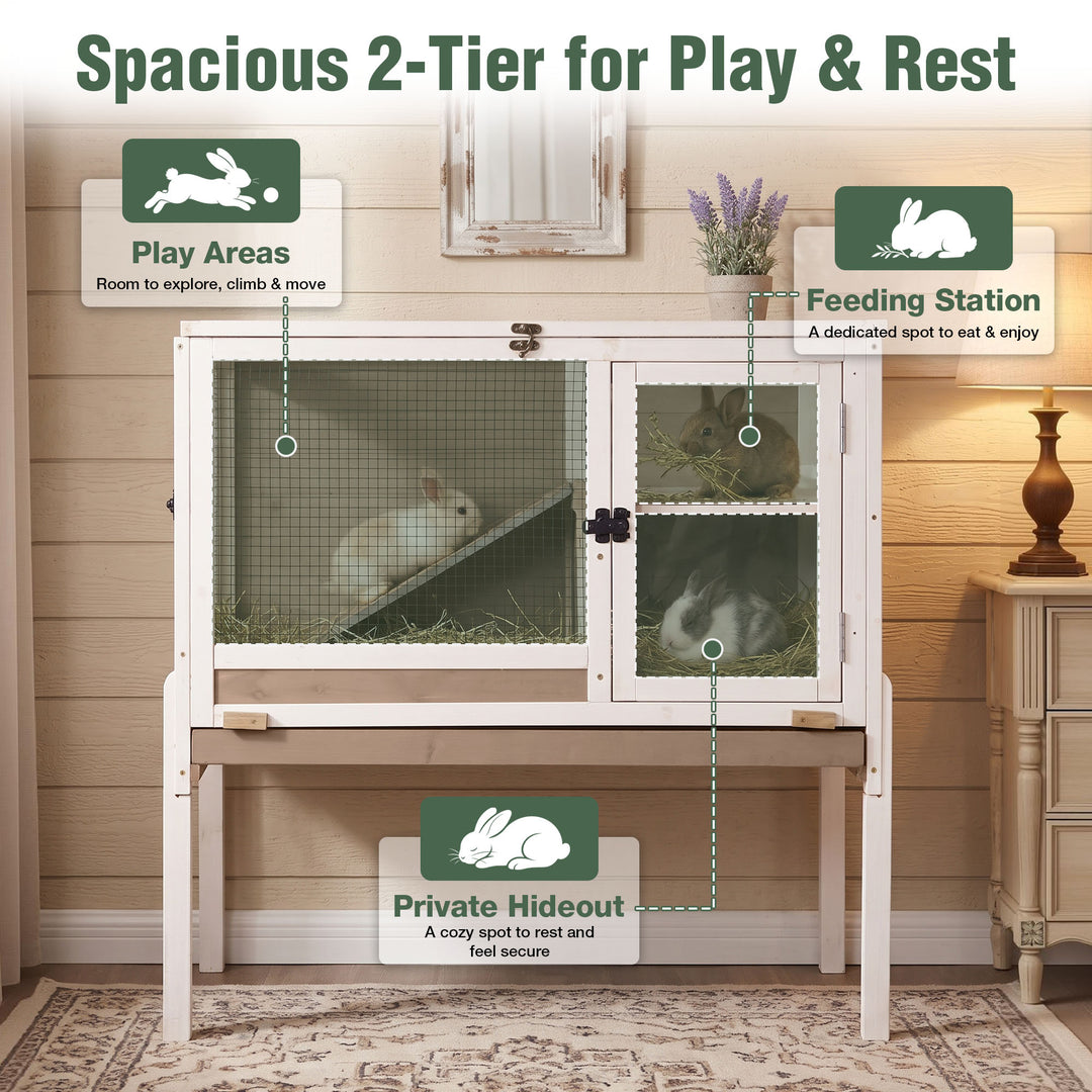 MEDEHOO Indoor Guinea Pig Cage Rabbit Cage with Chew-Resistant Edges, Leakproof Deep Tray and Detachable Legs, Camel AIR53-WZ-WFS-GE