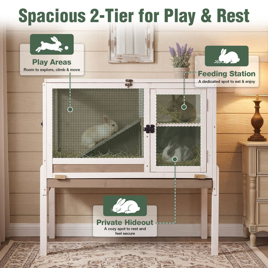 MEDEHOO Indoor Guinea Pig Cage Rabbit Cage with Chew-Resistant Edges, Leakproof Deep Tray and Detachable Legs, Camel AIR53-WZ-WFS-GE