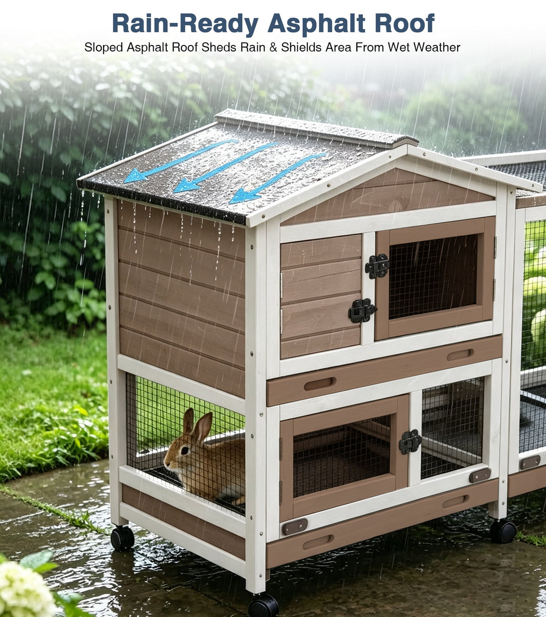 MEDEHOO 62"L Rabbit Cage Indoor Rabbit Hutch on Wheels with Chew-Proof Ramp and Pull Out Tray Bunny Hutch Guinea Pig Cage with Run Brown