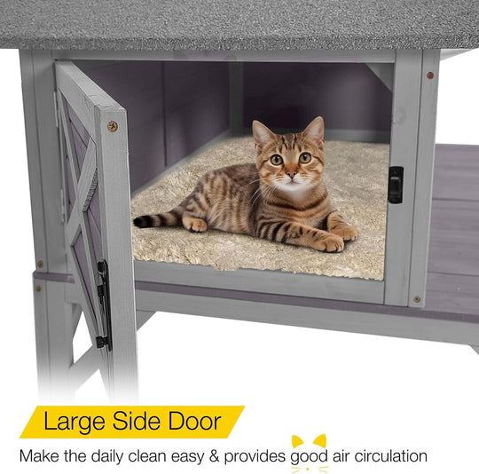 MEDEHOO Large Heated Outdoor Cat House, Insulated Feral Cat Shelter with Heating Pad, Weatherproof Design &amp; Removable Thermal Liner