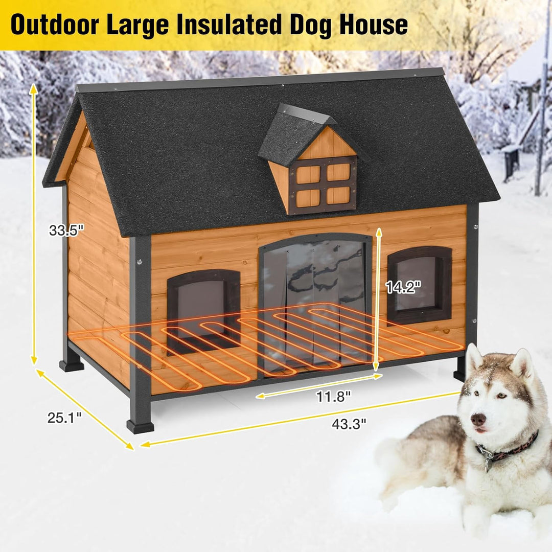 MEDEHOO Heated Dog House with Insulated Liner Wooden Anti-Chewing Metal Frame Dog Kennel