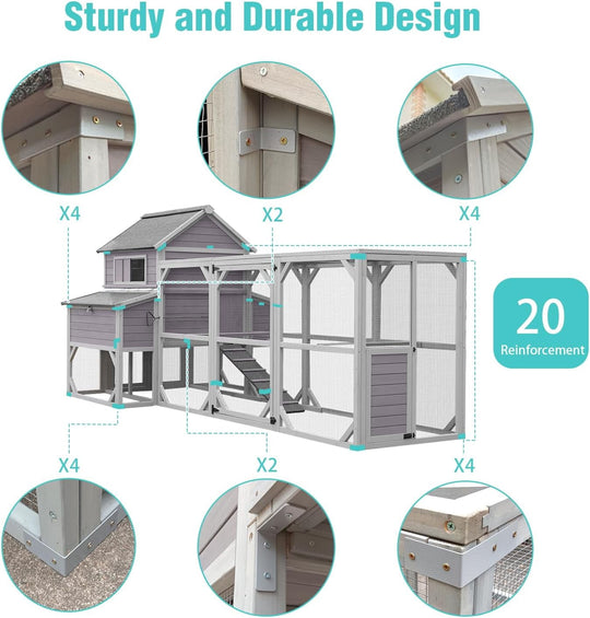BUTINGLALE Large Outdoor Chicken Coop with Run, Multi-Level Hen House, Weatherproof Roof, Predator-Resistant Design &amp; 6 Nesting Boxes for 8-10 Chickens, 41 sq.ft AIR46-M-MA-WM