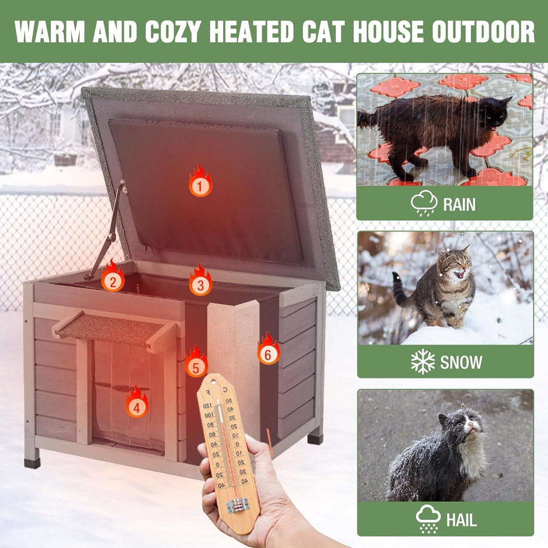 MEDEHOO Heated Outdoor Cat House with Heating Pad, Weatherproof Cat Shelter, Feral Cat House with Insulated Liner for Keep Warm in Winter