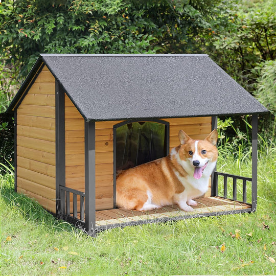 MEDEHOO Dog House Outdoor 47.2" L Upgraded with Metal Frame Large Dog Kennel for Medium to Large Dogs Weatherproof,Removable Floors,Raised Feet AIR7010-WM