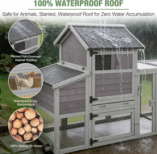 78" Mobile Chicken Coop with Wheels for 4-6 Chickens, Large Wooden Hen House Duck Cage with Run, Nesting Box, Pull-Out Tray, Waterproof Asphalt Roof Mark-AIR27-4