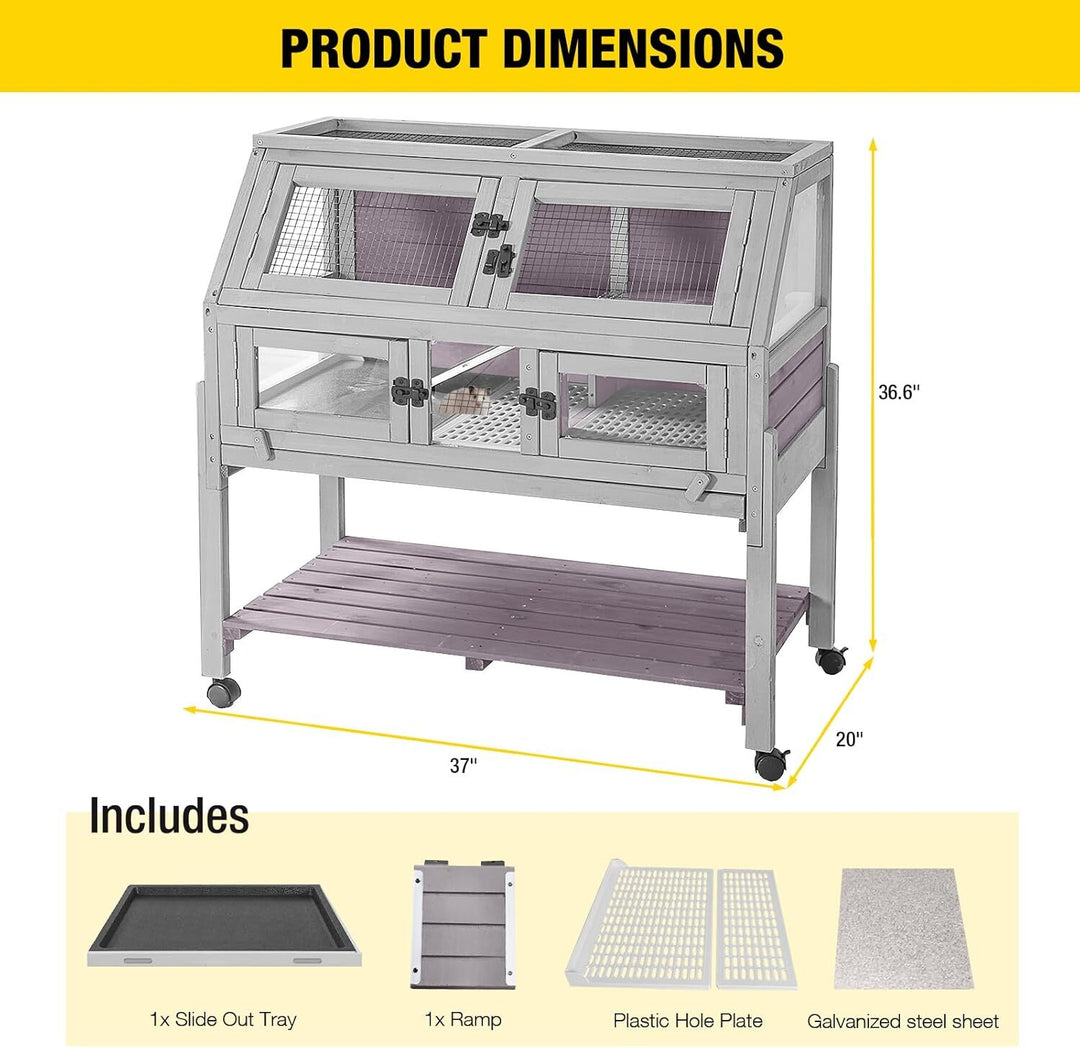 MEDEHOO Large Guinea Pig Cage with 4 Support Feet &amp; Wheels, Anti-Chew Small Animal Cage for Hamsters, Rats, Chinchillas, Includes Deep Leakproof Tray AIR62-H-WM